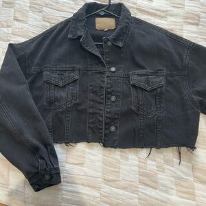 Cropped Black Washed Denim Jean Jacket